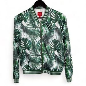 Guess Los Angeles Bomber Jacket Green Leaf Print, Sz S